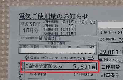 2018年10月の電気代