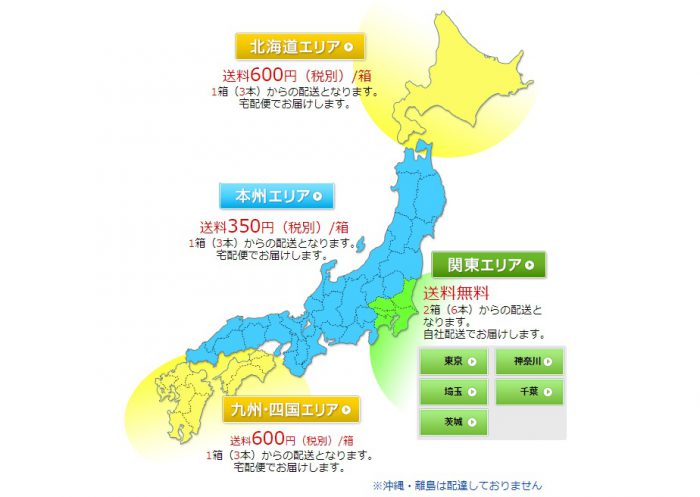アルピナウォーター　地域別配送料金
